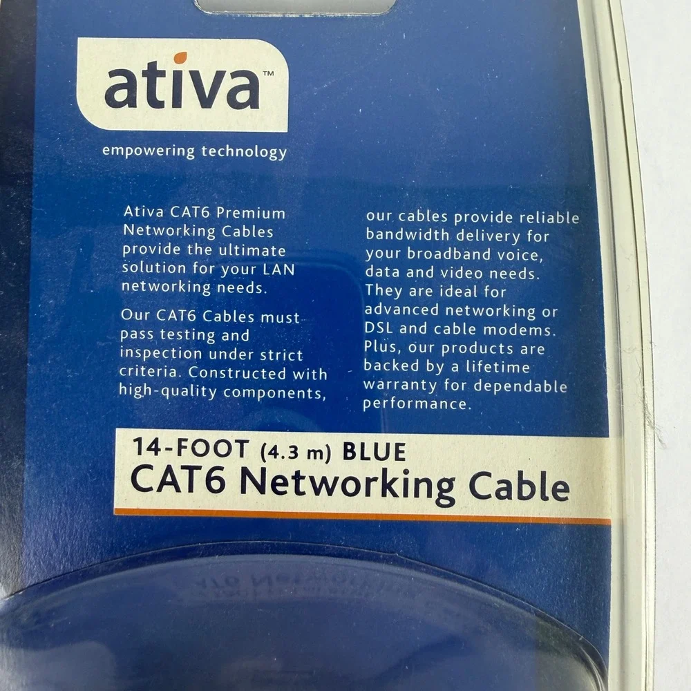 Ativa 14ft Blue CAT6 Networking Cable Gigabit Ethernet RJ45 Snagless 417-905 NEW